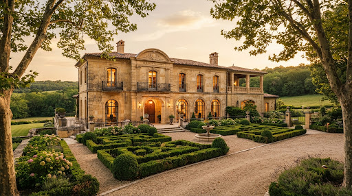Classic Georgian craftsmanship estate surrounded by mature perimeter trees and lush gardens